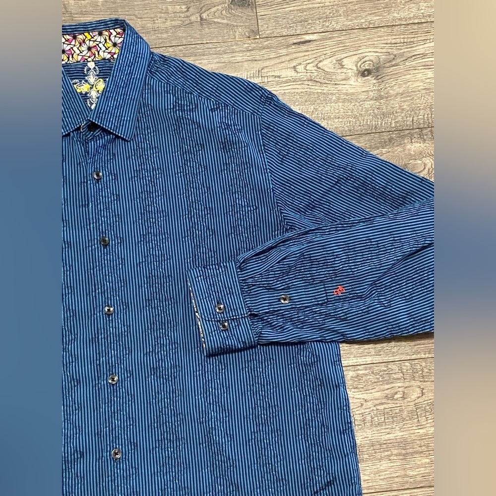 Robert Graham Men's Long Sleeve Button Down Paisley Ebroidered Blue XL